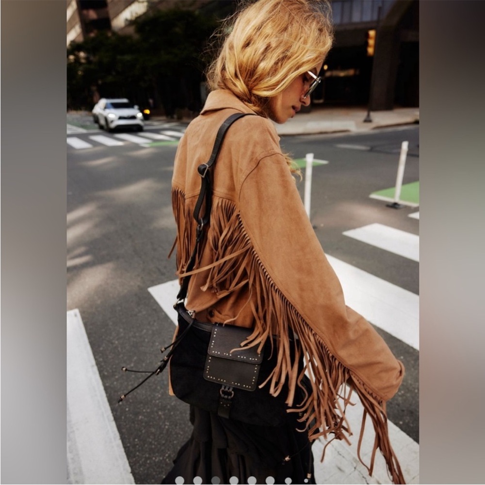 We The Free Fringe Out Vegan Suede Jacket Toasted Coconut Size XL NWT